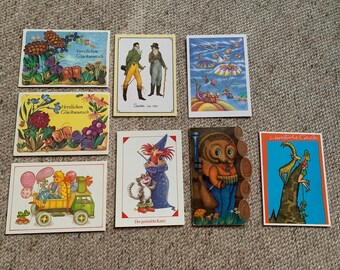 Cartoline d'epoca della DDR - Arte della Germania dell'Est degli anni '80 - Cartoline artistiche vuote - Cartoline illustrate da fiabe - Biglietti d'auguri