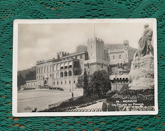 MONACO Antike Postkarte aus dem frühen 20. Jahrhundert – Le Palais Du Prince – Alte Schwarz-Weiß-Postkarte. Karte ansehen. Alter Druck. Sammelpostkarte.