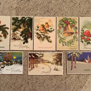 8 vintage Estse kerstkaarten. Mooie set van 8 ongebruikte kaarten. Retro ouderwetse wenskaarten. Verzamelbare ansichtkaarten. Vakantiekaart
