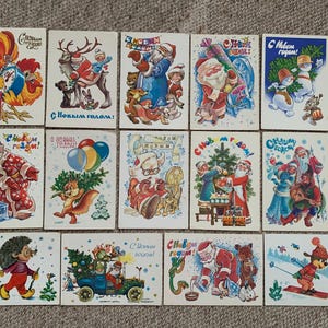 Biglietti di Capodanno di vari artisti russi - Biglietti di Natale dell'URSS - Fiabe - Arte animale sovietica d'epoca - Cartoline da collezione