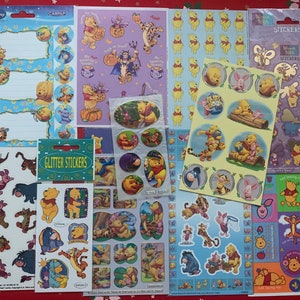 Hojas de calcomanías retro de Winnie Pooh de DISNEY, calcomanías vintage, planificador, diario basura, arte de bricolaje, arte de correo postal, álbumes de recortes, material efímero de Disney