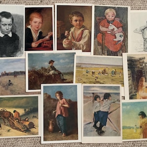 Ansichtkaarten met kinderen - Set van 13 vintage ongebruikte ansichtkaarten - Diverse Russische kunstenaars - Ansichtkaartenset jaren 1950-1980 - Ansichtkaarten USSR