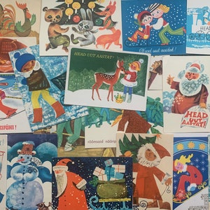 Cartoline di Natale rare degli anni '60-'70. Cartoline di Natale retrò sovietiche. Cartoline vintage da collezione di Capodanno estoni (URSS). Effimeri per il diario.