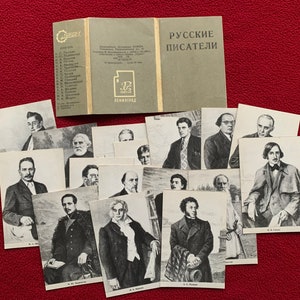 Retratos de autores russos Grandes escritores russos. 16 fotos de 1974 Pushkin, Chekhov, Turgenev, Lermontov, Gorky, Tolstoy - Feito na URSS