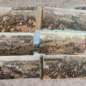 Battle of Borodino Field postcards - Set of 24 vintage color postcards - Fragments by artist N.Perova - Collectible postcards 1967, Moscow