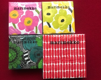 MARIMEKKO FLORAL cocktail/lunch paper napkins for dining/decoupaging, 20 sheets of 3 ply napkins. 25x25cm and 33x33cm. Pink yellow green red