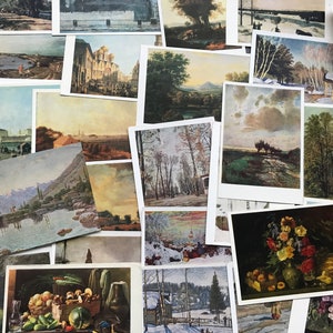 50 cartões postais de arte vintage soviéticos dos anos 1950-1980. Cartões postais russos (URSS) colecionáveis retrô não usados. Pintores soviéticos. Artistas russos e estrangeiros