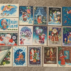 Cartoline di Capodanno di vari artisti russi - Cartoline di Natale dell'URSS - Fiabe - Babbo Natale sovietico - Cartoline da collezione d'epoca
