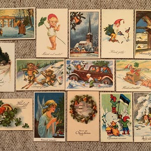 Cartes postales vintage de Noël estonien. Beau lot de 14 cartes non utilisées. Cartes de voeux rétro à l'ancienne. Cartes postales à collectionner. Cartes postales des fêtes