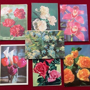 Conjunto de 7 cartões postais vintage do Telegram da era soviética (1970-1980). Cartões postais florais da URSS soviética. Cartões postais de arte colecionáveis com flores.
