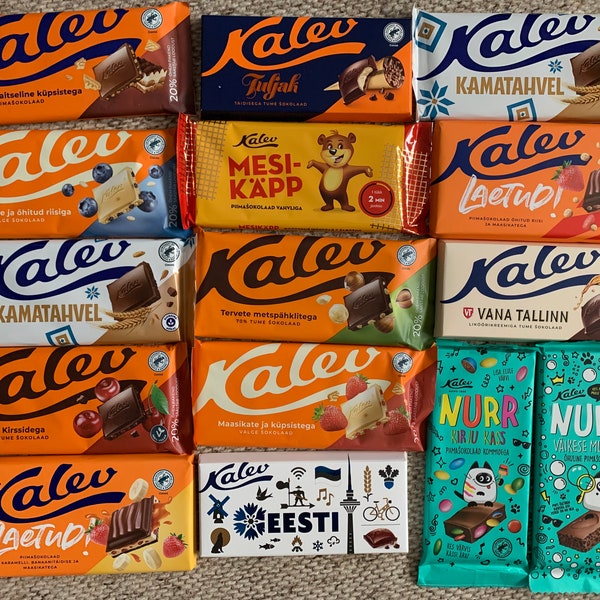 CHOCOLAT ESTONIEN 15 barres / Idée cadeau / Kalev / Fabriqué en Estonie / Bonbonnière estonienne / Chocolat blanc / Chocolat au lait / Chocolat noir