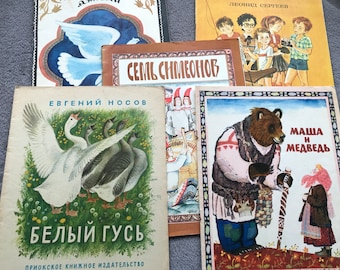 Set of 5 Vintage Russian Children's Books. "Masha and Bear" and other Russian Fairy-tales. Printed in 1970-1980s. Lovely retro illustrations