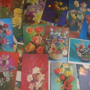 40 cartes postales vintage florales/fleuries de l'ère soviétique (années 1950-1980) cartes postales soviétiques de l'URSS pour collection, projets artistiques, scrapbooking, journalisation