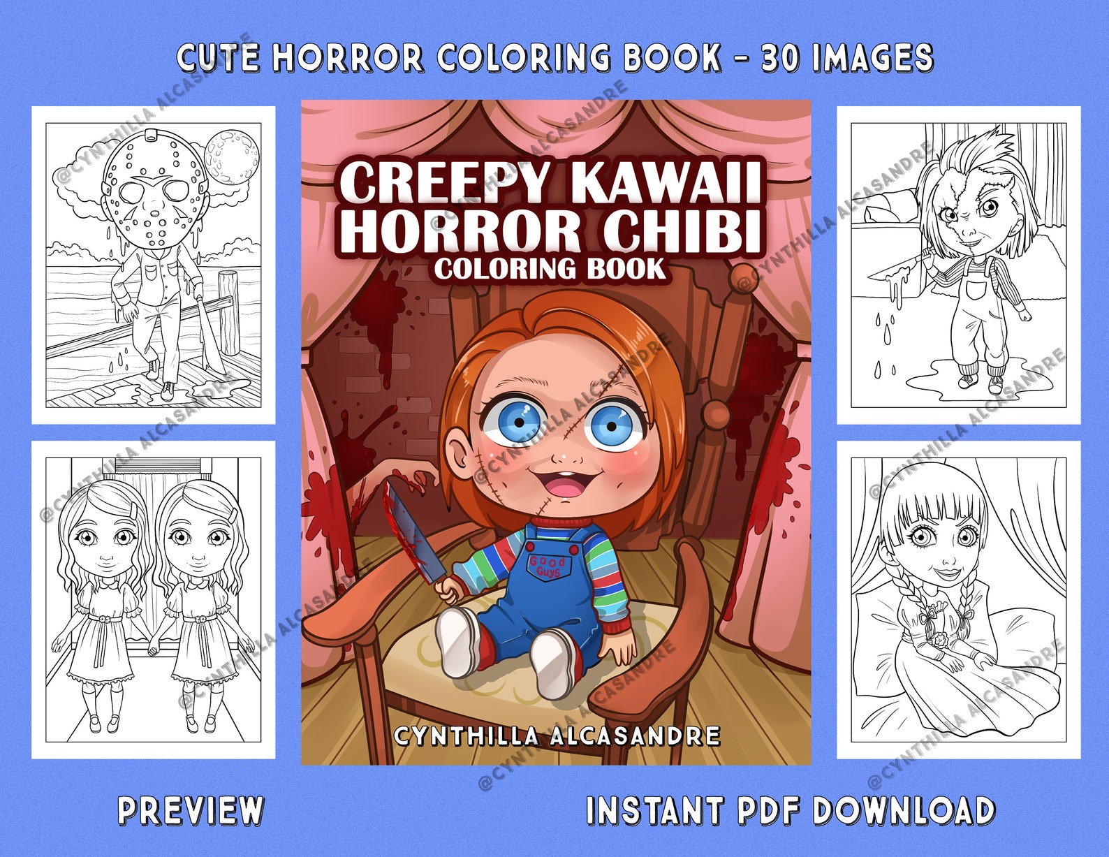 Creepy Kawaii Horror Chibi Coloring Book | 30 Pages, Cute Characters ...