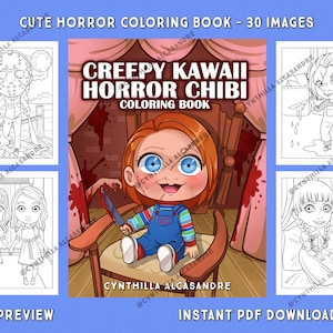 Creepy Kawaii Horror Chibi Coloring Book | 30 Pages, Cute Characters For Adults and Teens (Digital PDF Download)