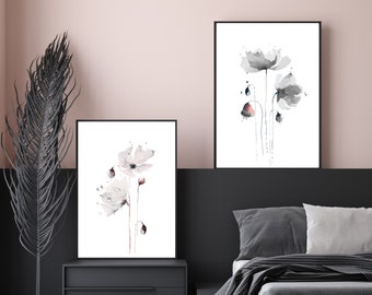 Floral Watercolor Wall Art Set of 2, Poppy Wall Art Printable DIGITAL DOWNLOAD