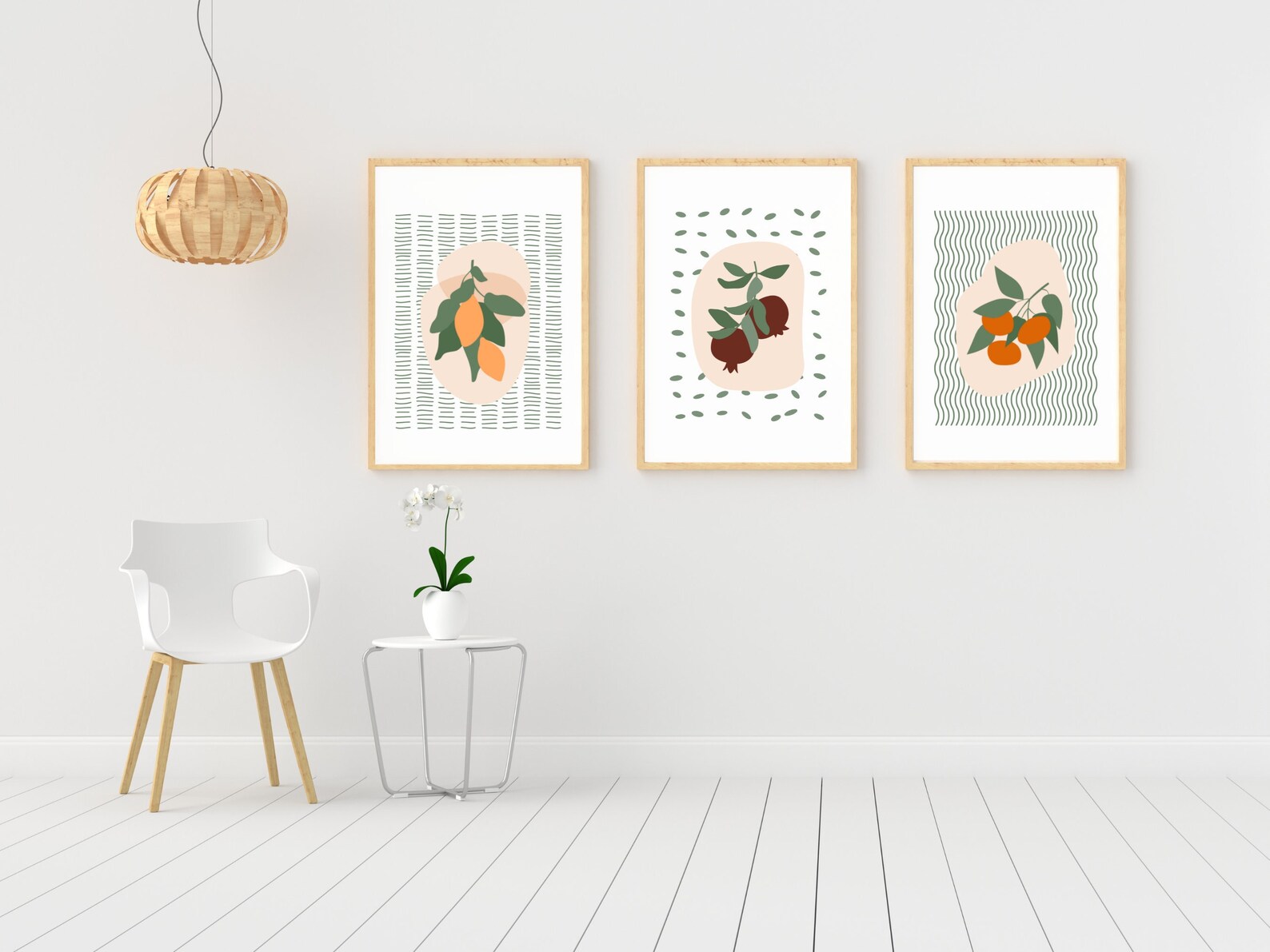 Set of 3 Kitchen Wall Art Mid Century Modern Kitchen Fruit - Etsy