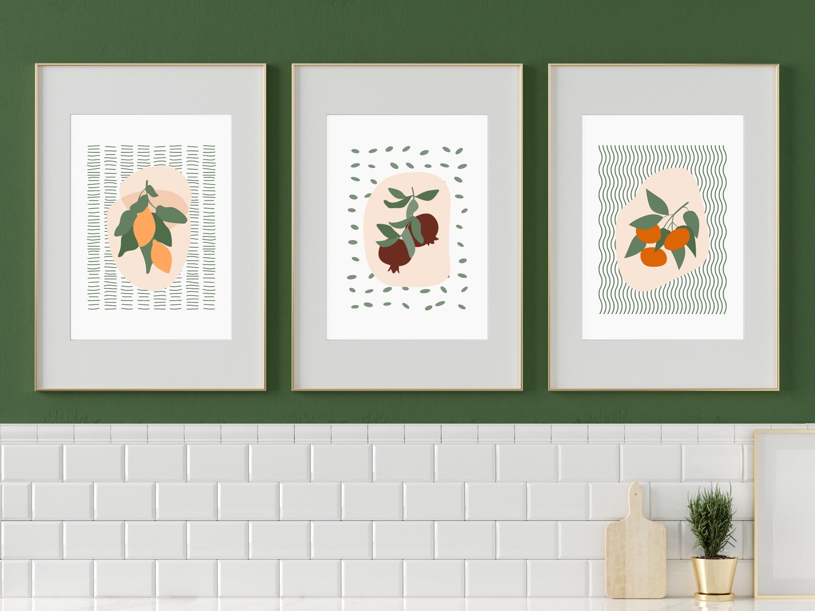 Set of 3 Kitchen Wall Art Mid Century Modern Kitchen Fruit - Etsy