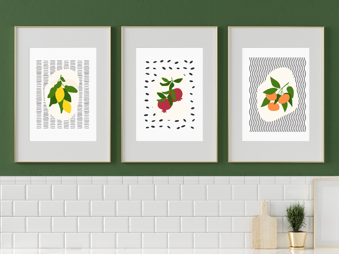 Kitchen Fruit Print Set of 3, Kitchen Wall Art, Abstract Kitchen Wall