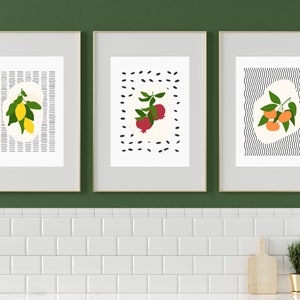 Kitchen Fruit Print Set of 3, Kitchen Wall Art, Abstract Kitchen Wall Art  DIGITAL DOWNLOAD