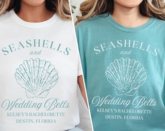 CUSTOM Seashells and Wedding Bells Bachelorette Shirt For Beach Trip Coastal Bachelorette Party Gift Mermaid Bride Tee Destin Bachelorette