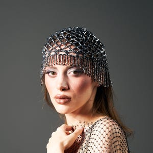 NWT Statement Headband | Embellished Black & Rainbow Beads with Swarovski Detail ANTHROPOLOGIE Llani Iridescent Beads Embellishments  main image 2