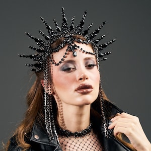 Black Dark Gothic Crown Women & Men – Vampire Headpiece, Witch Crown, Fastival Outfit, Black Headpiece