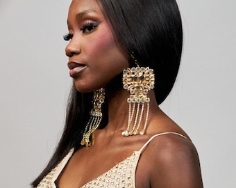 Big Gold Oversized Glamorous Crystal Earrings – Luxe Statement Jewelry for Elegant Nights & Celebrations