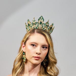 Gold and Green Bridal Crown: Luxury Crystal Tiara