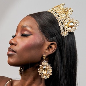 Gold Kristall Quinceanera Krone mit Ohrringen