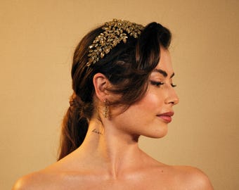 Gold Crystal Headband, Gold Bridal Headband, Gold Wedding Tiara, Gold Bridal Headpiece, Gold Crystal Wedding Headpiece, Gold Headband