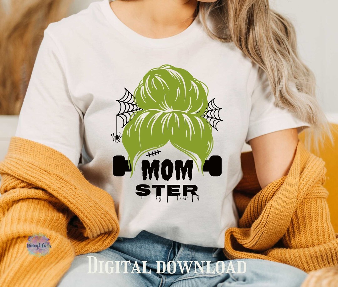 Momster SVG Cut File Halloween Messy Bun Mama SVG Decal - Etsy