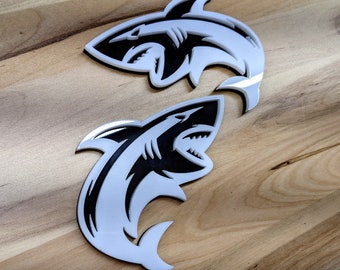 Angry Shark Emblem Badge – Red Eye, Black & White – Badge Addictz