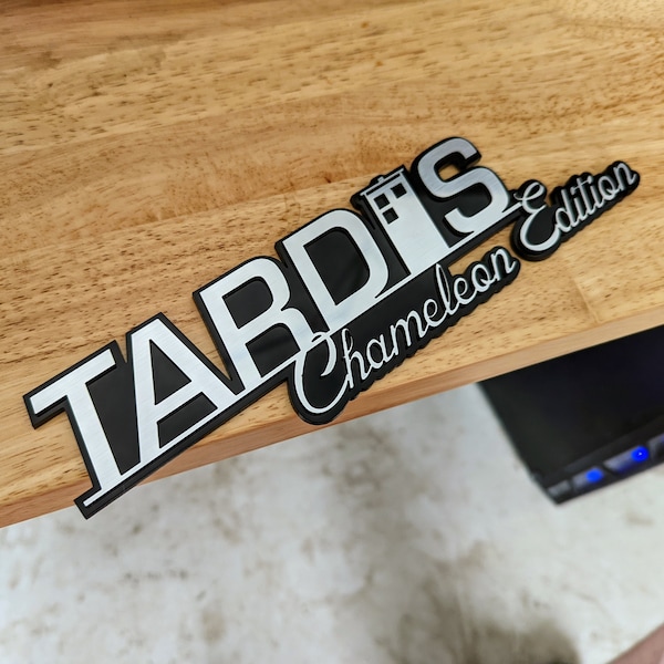Custom TARDIS Chameleon Edition Car Badge - Brushed and Black - VHB Tape to Mount to Any Flat Surface - Inspired by Dr. Who