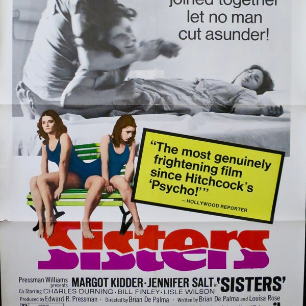 SISTERS ~Vintage MP 1973 Orig. in Very Good Cond. ~ 27"x41" U.S. 1 Sheet ~ AIP Horror Thriller! Margot Kidder Stars! Early De Palma Classic!