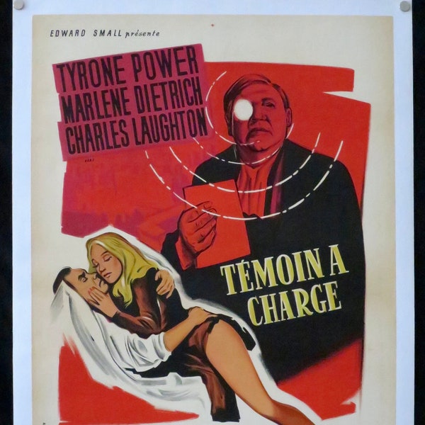 Witness for the Prosecution ~  Linen Backed 1957 French Petite MP ~ Orig. in VF Cond.~ Tyrone Power, Marlene Dietrich, Charles Laughton Star