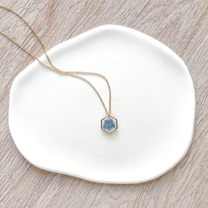 Forget Me Not Necklace Pressed Flower Necklace Meaningful Tiny Dainty Gold Hexagon Layering Necklace Resin Jewelry Preserved Flower Jewelry