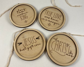 Ornements de Noël chrétiens minimalistes en bois