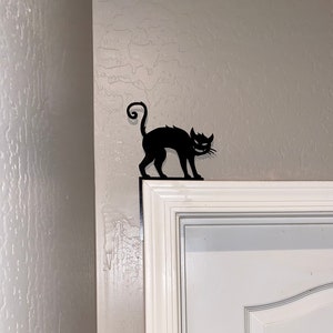 ハロウィンの黒い怖い猫のドア飾り