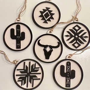 Southwest Christmas Ornaments – Rustic Layered Wood Ornaments – Southwestern Holiday Decor – Boho Christmas Tree Decorations