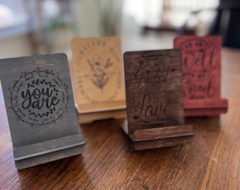 Christian Engraved Phone Stand - Handcrafted Baltic Birch Wood - Inspirational Gift