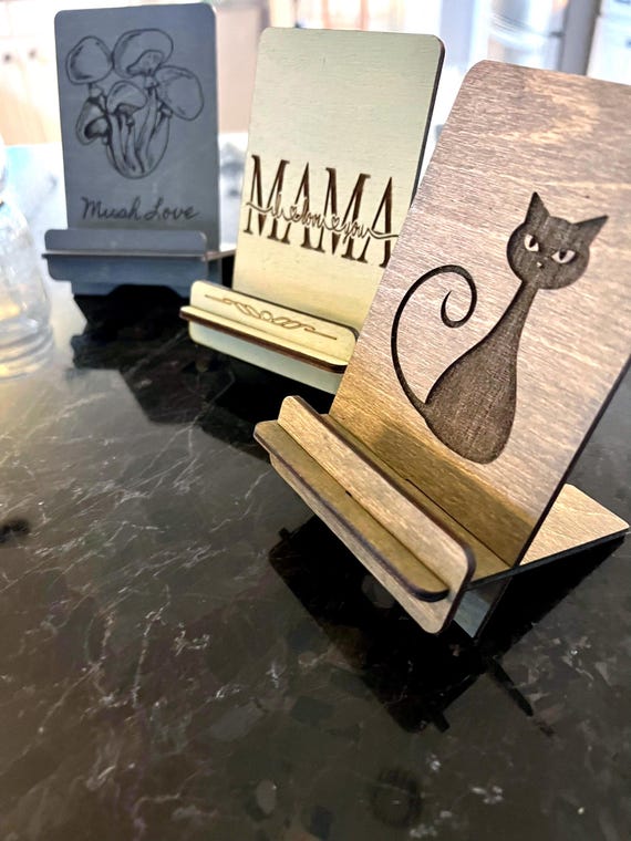 Custom laser engraved Wood Phone Stands