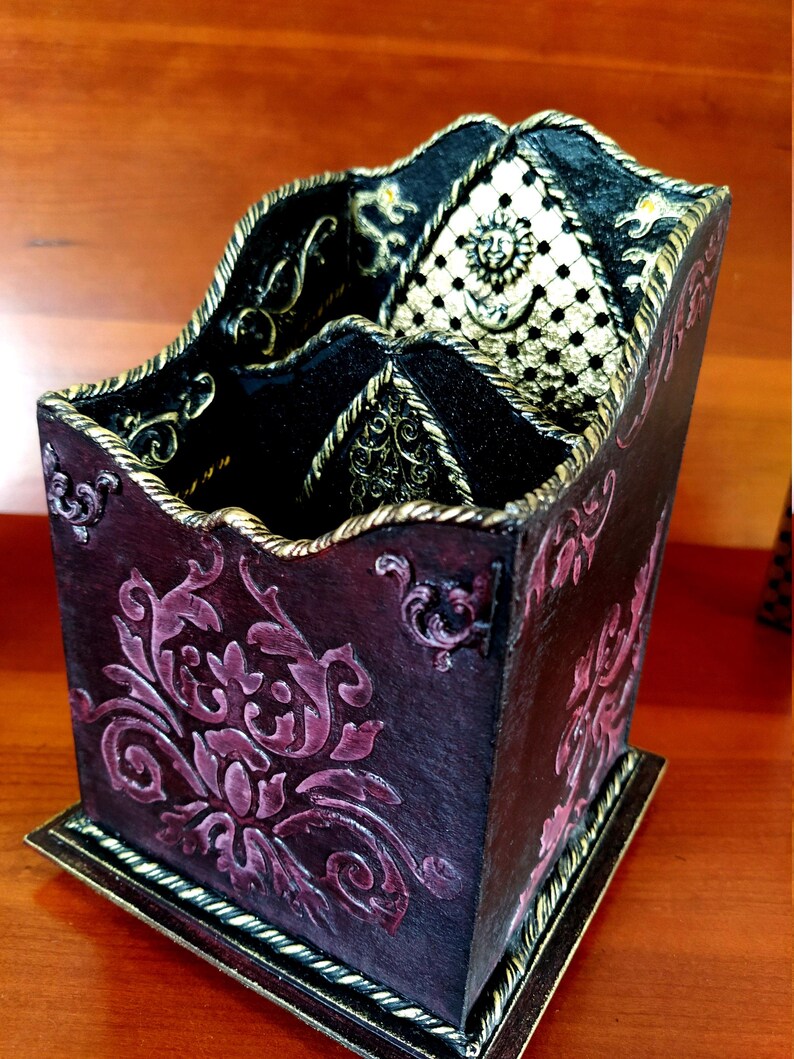 Organisateur de bureau "Soleil et Lune" style Dark Academy, unique, fait main, porte-crayons, rangement, cadeau pour homme, déco maison image 7