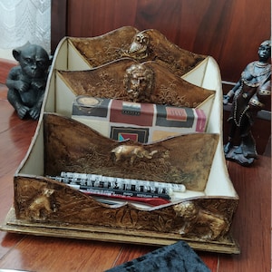 Organizador de escritório estilo "Savane" Safari exclusivo, fait main, déco volumineux, rangement papiers, documentos, classment lettres, déco luxe