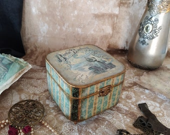 Boîte à bijoux en bois sur pieds, Estilo Art Nouveau, fait main, único, interior decorado con tissu peint à la main, cadeau chic, luxe, déco