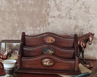 Porte-lettre en bois massif, ancien début XXème, Style Anglais classique, Dark Academia, trieur courrier, rangement déco maison objet unique