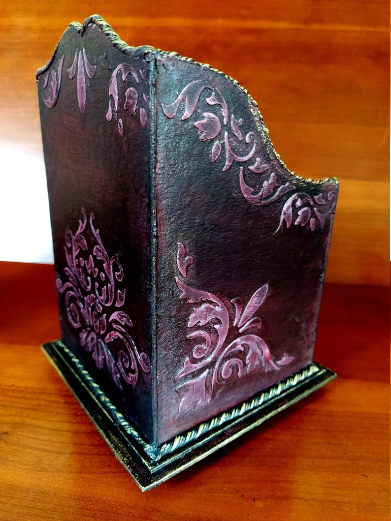 Organisateur de bureau "Soleil et Lune" style Dark Academy, unique, fait main, porte-crayons, rangement, cadeau pour homme, déco maison image 6