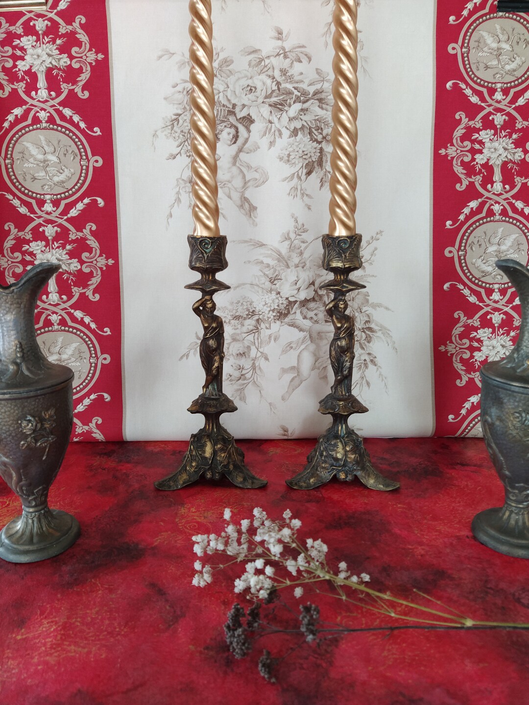 Lot 4 Bougeoirs En Bois Cerise – Lutkus III Design, Style Arts & Crafts, Handmade US