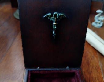 Bijoux en bois "Dragon", imitatie draak, velours haute qualité à l'intérieur, fait main, unique, cadeau luxe, déco chic