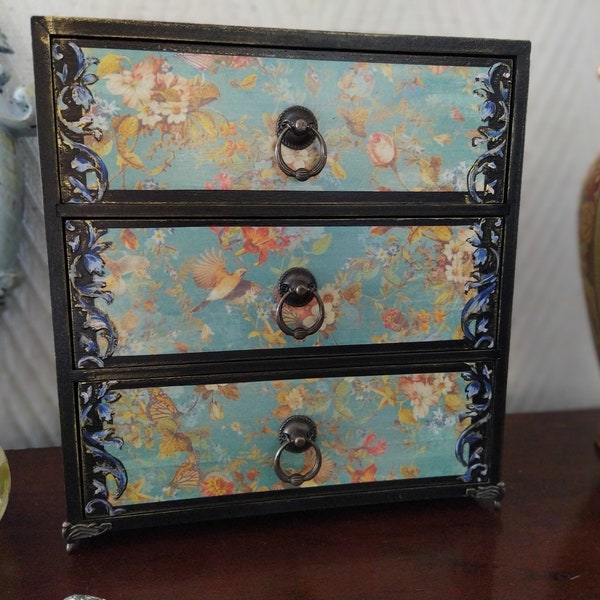 Mini Secrétaire / Boîte à Bijoux Vintage En Bois Et Cuir - Pièce Rare - Occasion Très Bon état